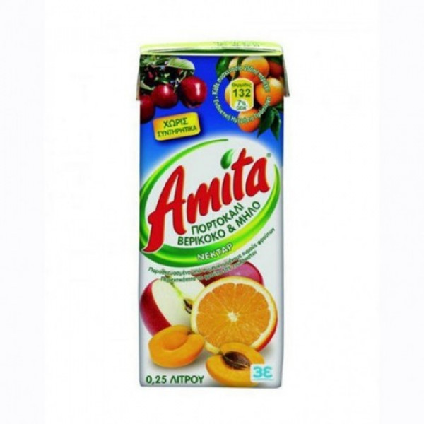 Χυμός Φρούτων AMITA 250ml Πορτοκάλι Βερίκοκο και Μήλο
